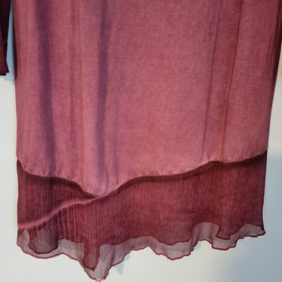 Soft Surroundings Top Oversize Tunic Size S  V-Neck Chiffon Trim Raspberry - Picture 6 of 11